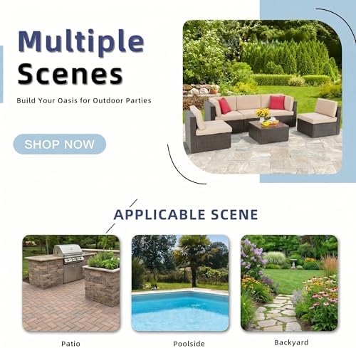 Vongrasig 6 Piece Patio Furniture Set, Small Outdoor Sectional Sofa Couch