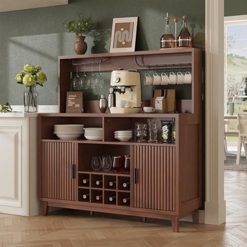 Vabches Fluted Coffee Bar Cabinet with Charging Station, 47.2" W Home Bar