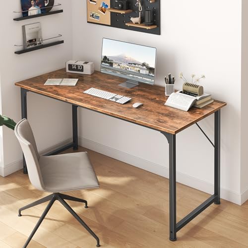 Huuger Computer Desk, 48 Inch Office Desk, Gaming Desk with Storage, Writing Desk Work Desk for Home Office, Study, Modern Simple Desk, Large Legroom, Metal Frame, Rustic Brown