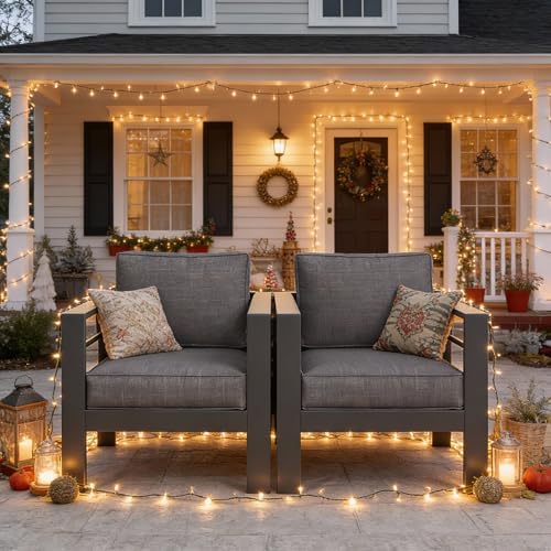 Kiss the Water Aluminum Patio Sofa, 2 PCS Dark Gray Outdoor Couch