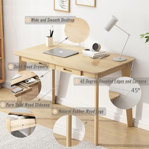 IOTXY Solid Wood Writing Desk - Home Office Laptop Computer Table, Oak