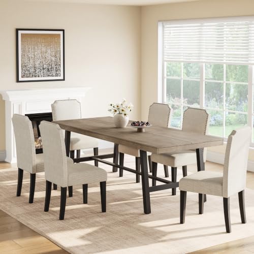 GarveeHome Industrial Dining Table for 8-10 People, 86.61" Long Kitchen Table with Sturdy Metal Frame, Rectangular Counter for Dinner, Kitchen, Dining Room (Grey, 87" Non-extendable)