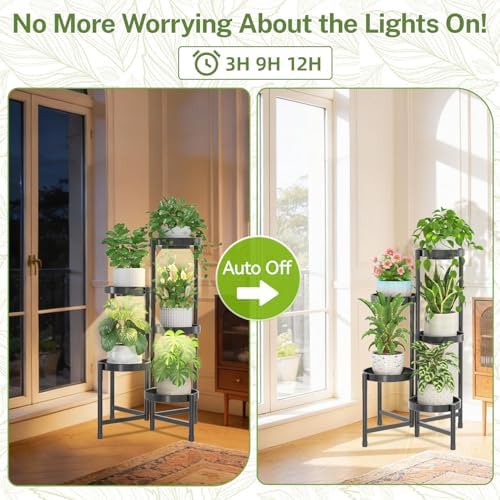 iDavosic.ly Plant Stand Indoor with Grow Lights, 5 Tier Metal Shelf, Black