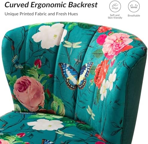 HULALA HOME Accent Chair with Golden Metal Legs, Comfy Tufted Wingback Living Room Chair Floral Fabric Small Armless Side Chair, Upholstered Slipper Chair for Bedroom, Reading Room Flower Print