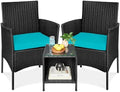 Best Choice Products 3-Piece Outdoor Wicker Conversation Bistro Set, Space Saving Patio Furniture for Garden w/Side Table - Black/Teal