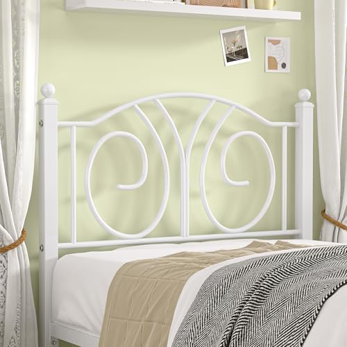 VECELO Twin Size Metal Platform Bed Frame with headboard and Footboard, Heavy Duty Mattress Foundation, Steel Slat Support, No Box Spring Needed, Easy Assembly, Pure White