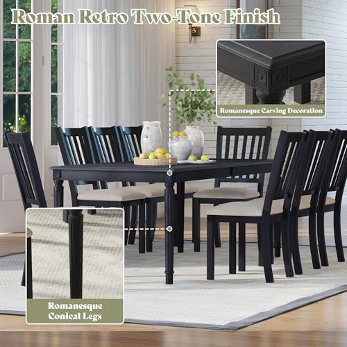 AMERLIFE 79" Farmhouse Solid Wood Dining Table with Roman Legs, Grey