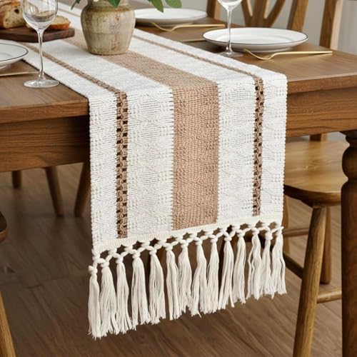 FEXIA Boho Table Runner with Tassels 12x36 Inch for Fall Home Decor