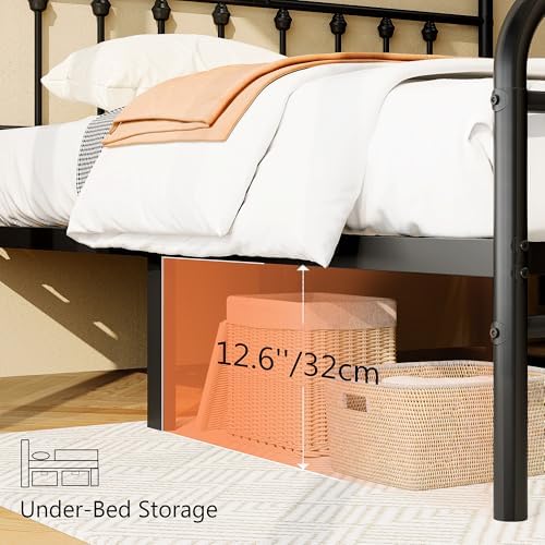 zunatu Queen Size Metal Bed Frame, Victorian Style Headboard and Footboard
