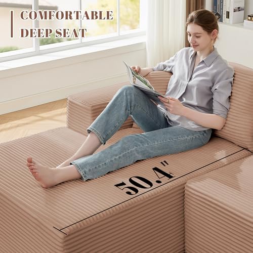 Mangodan 110” Boneless Couch, Cloud Sectional Sofa for Living Room, Camel