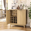 Vabches Modern Fluted Coffee Bar Cabinet with Removable Wine Rack, Natural