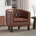 BELLEZE Accent Barrel Arm Chair, Modern Comfy Upholstered Tufted Club Chair with Sturdy Legs and Linen Fabric for Bedroom Living Room - Caramel