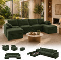 142" Upgraded Boneless Couch with Storage, Modular Sectional Couches for Living Room, Oversized Deep Seat 6-Seat U Shaped Cloud Sofa with Ottoman & Pillows,Corduroy,No Assembly (Green)