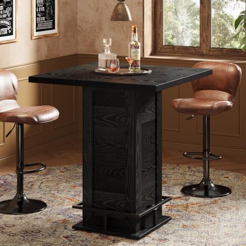Tribesigns 39.4" H Square Bar Table, Industrial High Top Bistro Pub Cocktail Table with Metal Footrest for Kitchen Nook, Home Bar, Small Bars, Black(Table Only)
