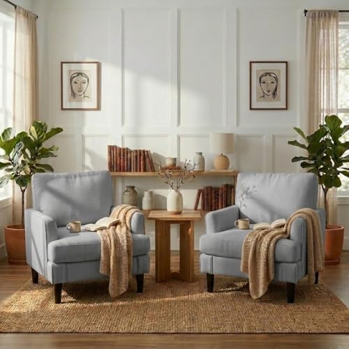 Kromax Accent Chair for Living Room Set of 2, Modern Reading Chair, Grey