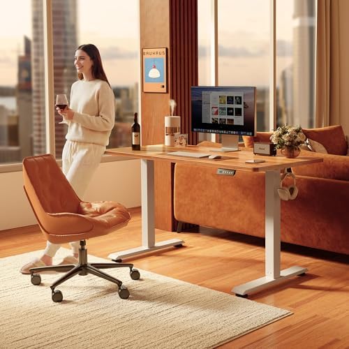 FEZIBO Standing Desk 63 × 28 Inch Electric Height Adjustable, Light Rustic