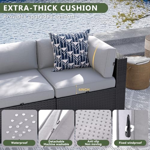 Aoxun 7 Piece Patio Furniture Set, Wicker Rattan Patio Sectional Sofa, Outdoor Furniture Set with Thickened Cushion, Light Gray