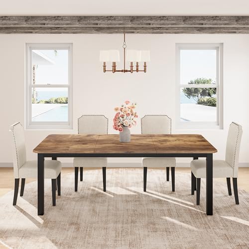 Garvee 70.8″ Dining Table for 6-8 People, Large Industrial Dinner Kitchen Tables with Sturdy Metal Frame, Multi-Use for Dining Room, Living Room, Office Desk, Brown (Only Table)