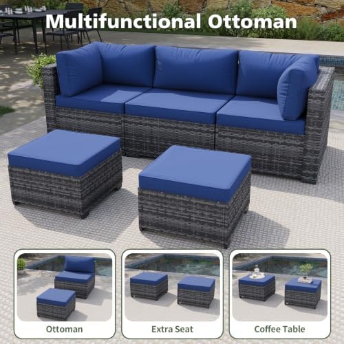 Aoxun Patio Furniture Sets, 11-Piece Outdoor Furniture with Ottoman, Wicker Conversation Set Sectional Sofa for Backyard, Poolside, Garden