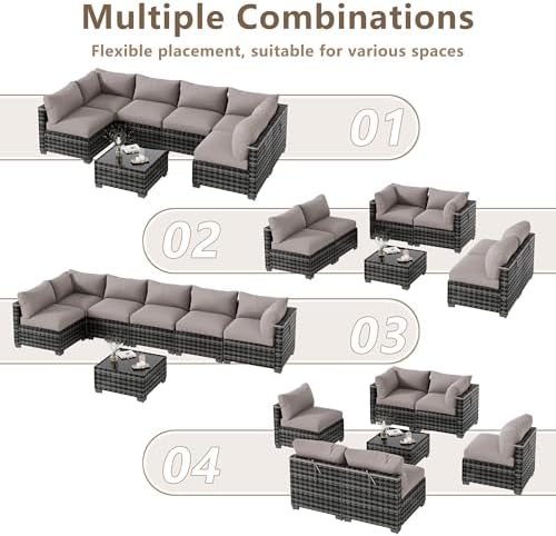 LOUVIXA 7 Piece Outdoor Patio Furniture Set, Outdoor Sectional Sofa, Wicker Rattan Patio Furniture, Patio Conversation Set with Coffee Table & Cushions