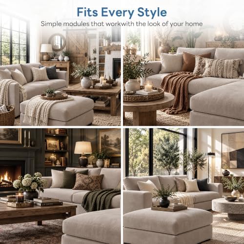 Iroomy Sectional Cloud Couch for Living Room, Spring Cushion Seating, L Shaped Convertible Modular Sofa with Ottoman, Khaki