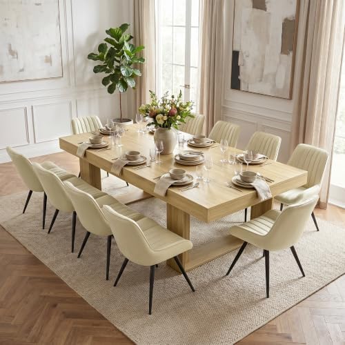 Miereirl 11-Piece Modern Farmhouse Dining Table Set, 86.6" x 47.2" Sturdy Stable Dining Table with 10 Chairs, Rectangular Kitchen Table Set for 10,(Natura Table+10 Beige Chairs)