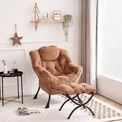 Tiita Modern Large Accent Lounge Chair with Ottoman, Leisure Sofa Armchair with Footrest, Reading Chair for Bedroom, Living Room, Dorm Rooms, Garden and Courtyard