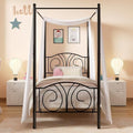 VECELO Twin Canopy Bed Frame, Vintage Scrollwork Headboard, Matte Black