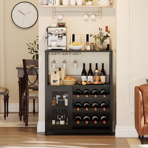 IDEALHOUSE Wine Bar Rack Cabinet with LED Lights, Small Coffee Bar Cabinet