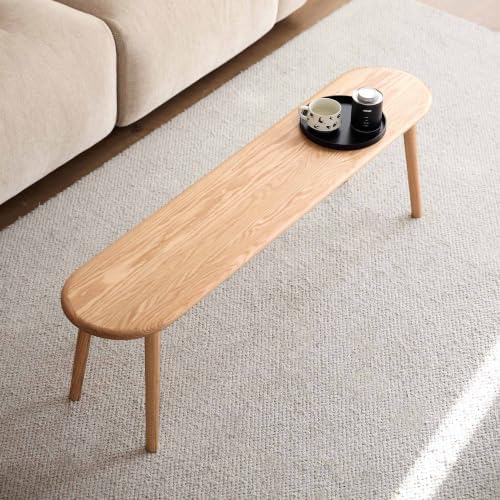 Solid Oak Dining Bench, 55.1 Inch Wood Bench for Dining Room