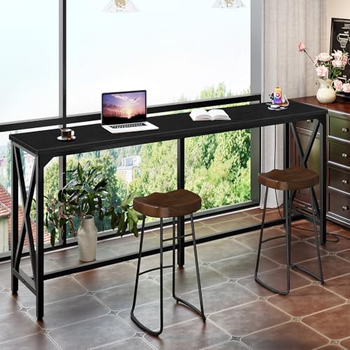 CHOEZON 70.9'' Bar Table, Kitchen Dining Table with Power Outlet and Footrest, Industrial Style, for Pub, Living Room, Black TBT08UBB
