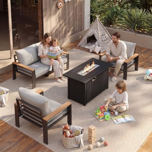 Aoxun Patio Furniture Set, Aluminum Outdoor Furniture with Fire Pit Table