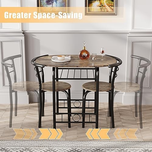 JUMMICO 3-Piece Wooden Round Table & Chair Set (Walnut/Black)