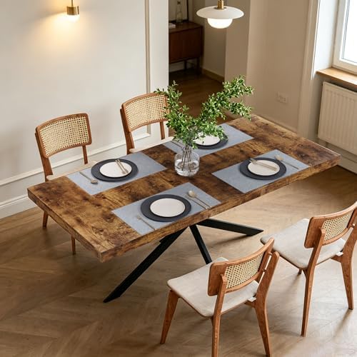 Extendable Dining Table for 4-6 People, 55" to 71" Expandable Table with Hidden Storage Drawer and Black Metal Base, Modern Rectangular Kitchen Dining Table, Brown
