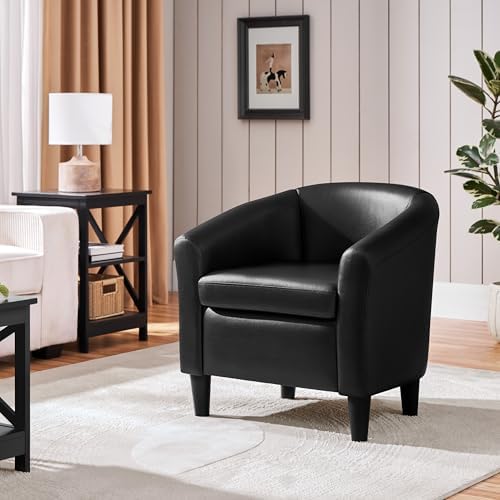 Topeakmart Faux Leather Club Chair, Modern Accent Chair, Black