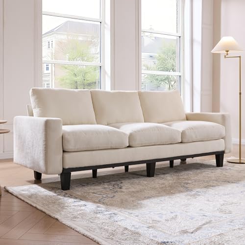 AMERLIFE 3 Seater Sofa, Deep Seat Couch with Metal Support, Chenille Cream