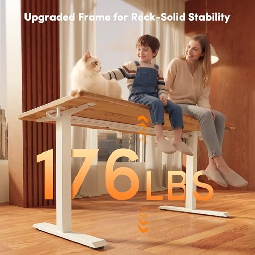 FEZIBO Standing Desk 55 × 24 Inch Electric Height Adjustable, Light Rustic