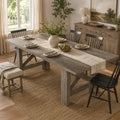 71" Farmhouse Dining Table for 6-8 Person, Large Rectangular Wood Dining Room Table Only, Rock-Strong Thick Base & Heavy Duty Triangular Legs for Kitchen, Office & Restaurant, Rustic Gray