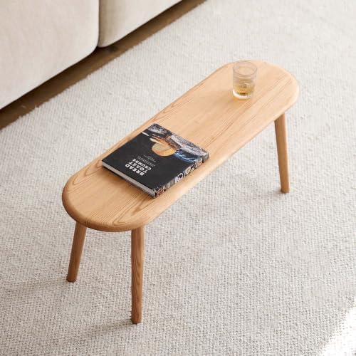 100% Solid Oak Dining Bench, Wood Bench for Bedroom End of Bed with Rounded Corners, Entryway Benches for Dining Room, Kitchen, Living Room (Natural Oak, 39.4")