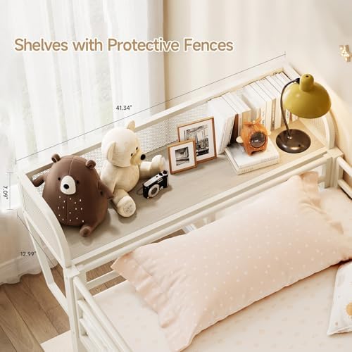 ONBRILL Bunk Bed Twin Over Twin, Metal Bunk Beds with Desk & Outlet, White