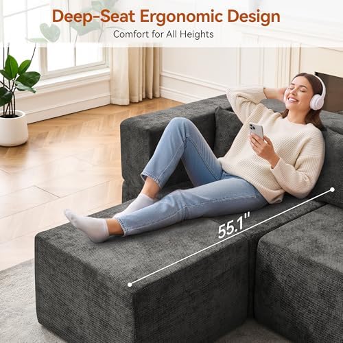 MONVANE Modular Sectional Sofa, Oversized 12 Seat Convertible U Shaped Couch with Ottoman, Comfy Chenille Cloud Couch with Deep Seat, Sectional Couches for Living Room, No Assembly Required, Grey