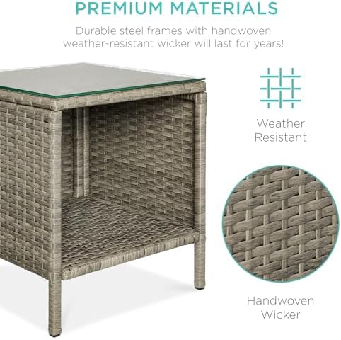 Best Choice Products 3-Piece Outdoor Wicker Conversation Bistro Set, Space Saving Patio Furniture for Garden w/Side Table - Taupe/White Sand