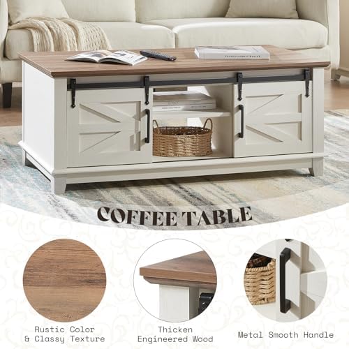 AMERLIFE Living Room Table Set of 4 with 59" TV Stand, Rustic White