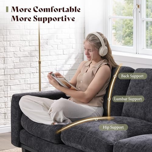 AMERLIFE 3 Seater Sofa, Deep Seat Couch with Metal Support, Chenille Gray