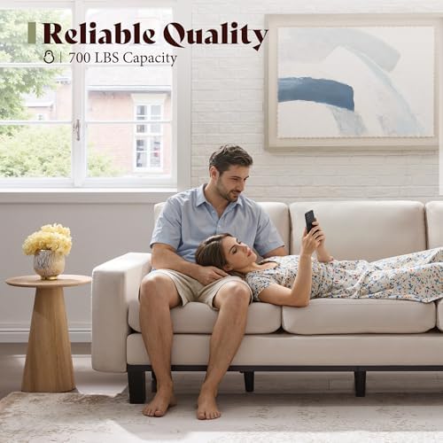AMERLIFE 3 Seater Sofa, Deep Seat Couch with Metal Support, Linen Cream