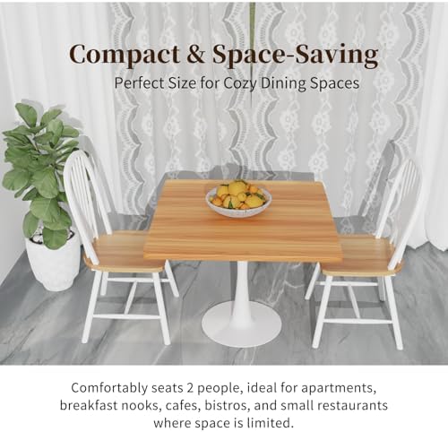 24" Square Small Dining Table for 2, Tulip Bistro Table with White Metal Pedestal Base, Modern Mid-Century Compact Kitchen Dining Piece for Home, Café, Restaurant, or Office