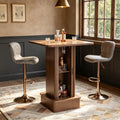 Square Bar Table with 2-Tier Hidden Storage, 38.1" High Counter Height Bistro Pub Cocktail Table, Modern Drink Bar Station for Kitchen Living Room, Coffee House, Small Space, Walnut