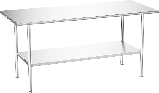 Atelicf NSF Stainless Steel Prep Table 30X72 inch, Rounded Flat Top