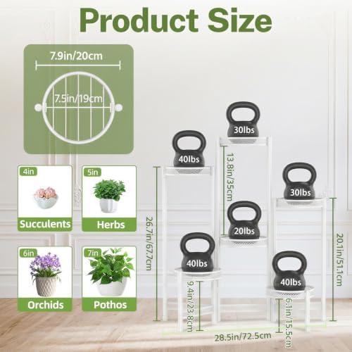 iDavosic.ly Plant Stand Indoor Outdoor, 6 Tier Iron Corner Shelf, White