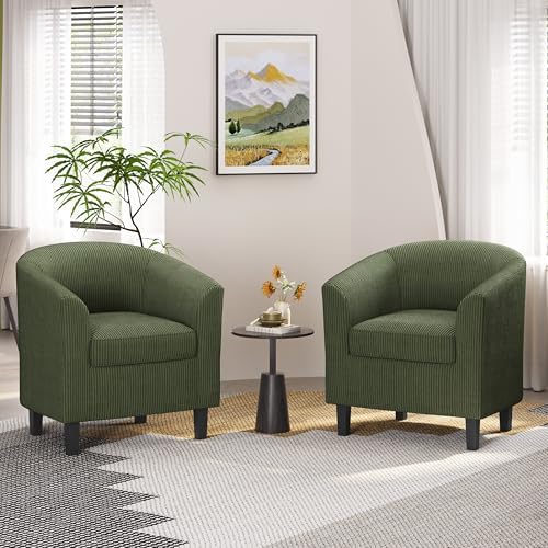 Topeakmart Corduroy Fabric Accent Chair Set of 2, 300 lb Cap, Dark Green